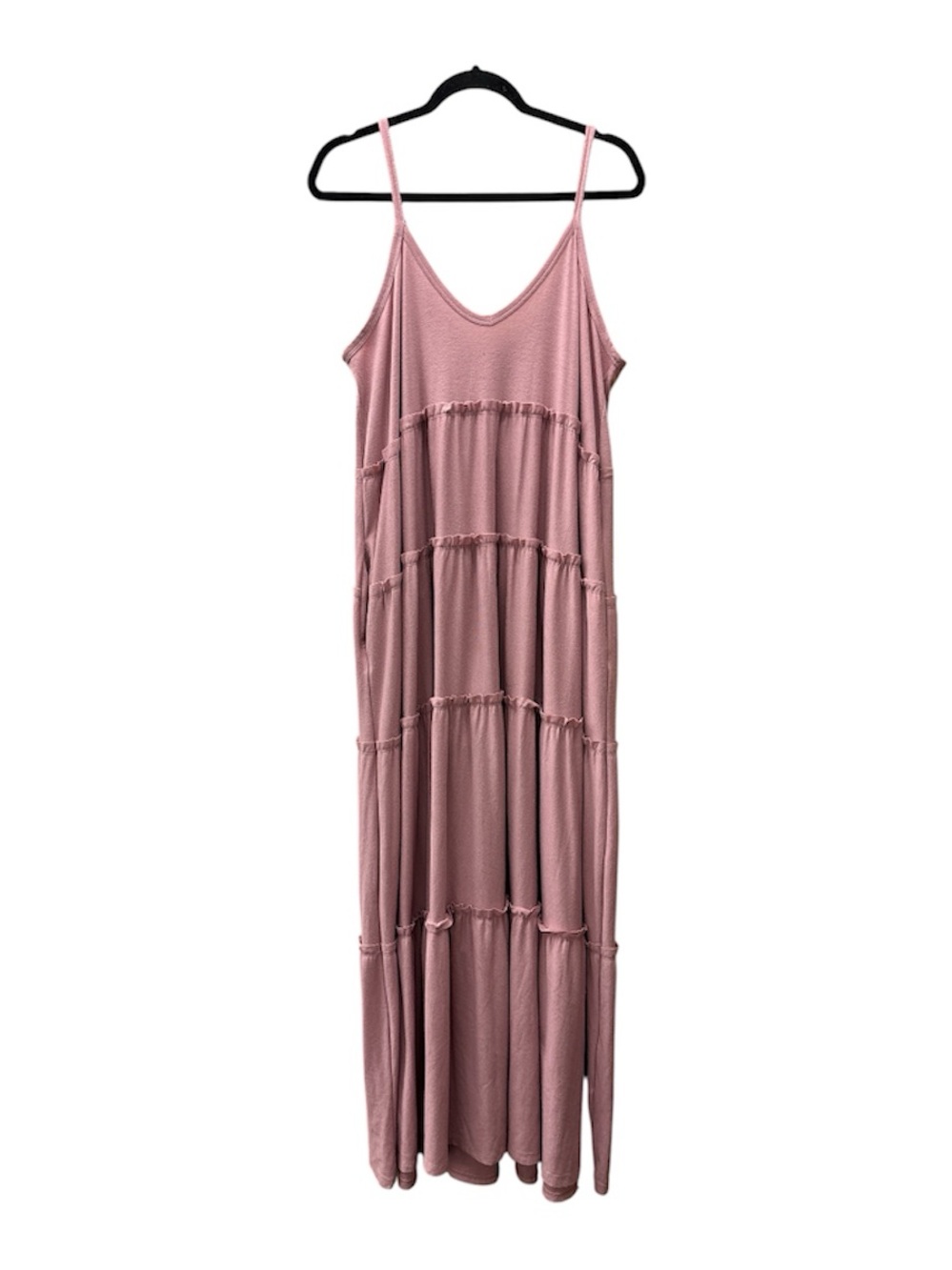 Spaghetti-Strap Tiered Maxi Dress in Dusty Rose